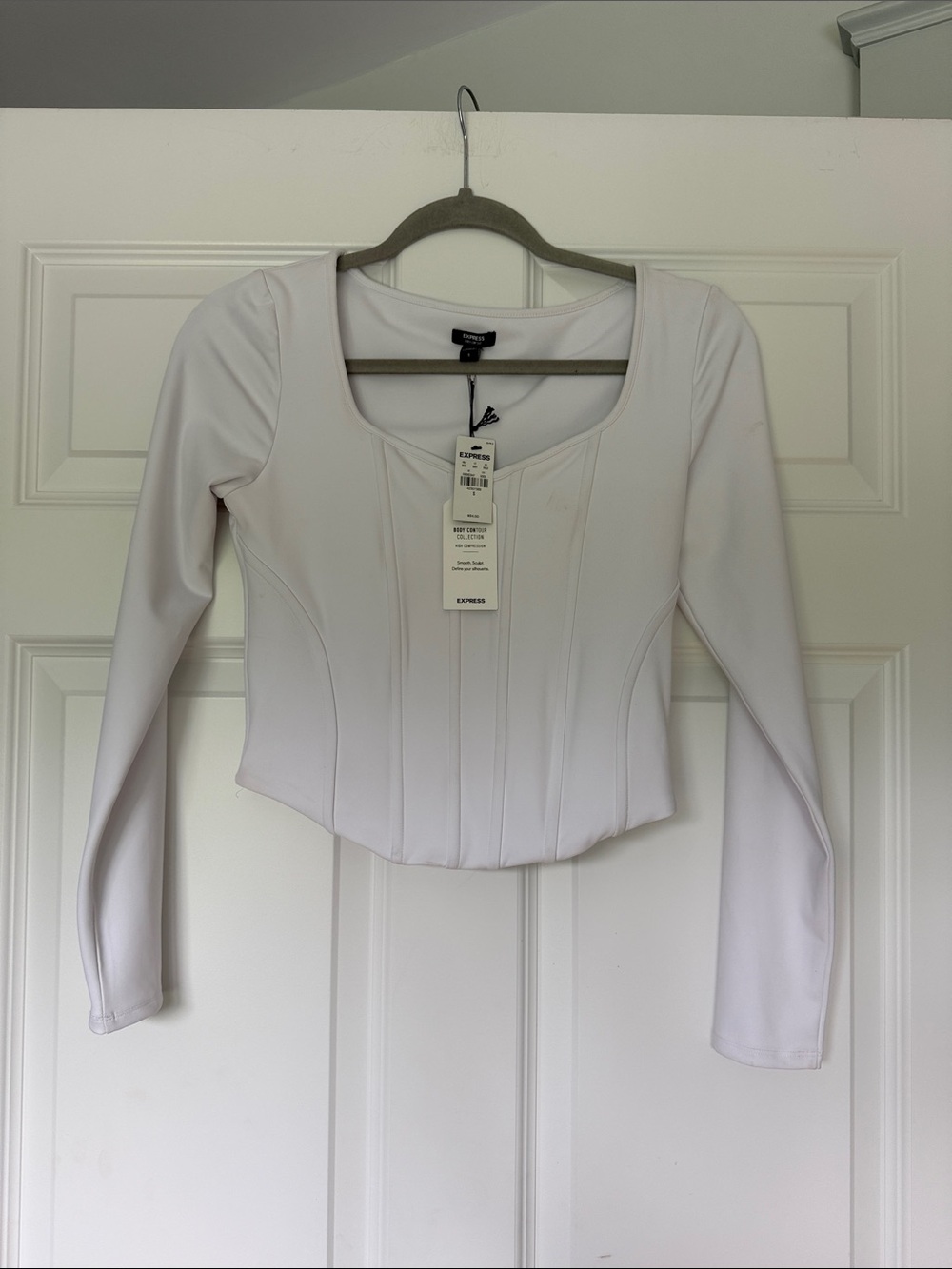 Express Women's White Long-Sleeve Corset-Style Crop Top